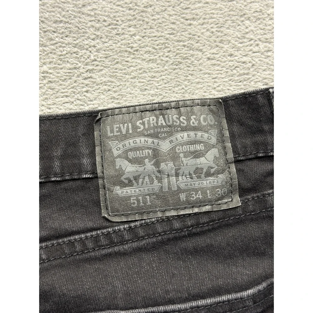 Levis 511 Jeans Mens Measured 34x29 Black Skinny Slim Denim‎ Zip Fly Stretch